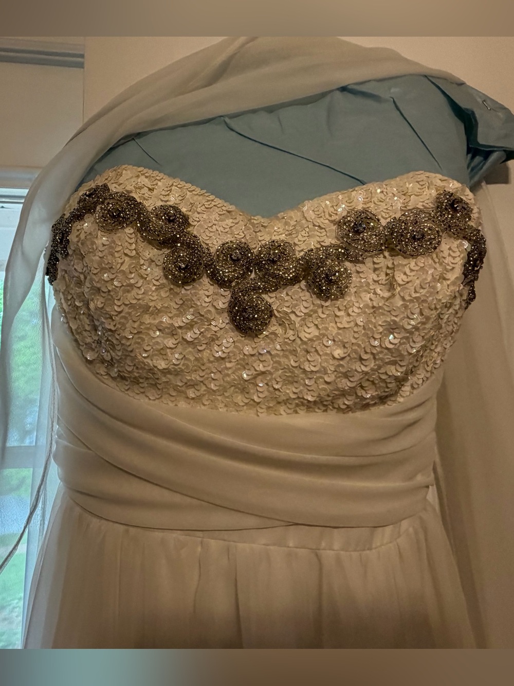 Vintage Mike Benet Formals White Beaded Strapless Wedding Gown Dress XS 2-4